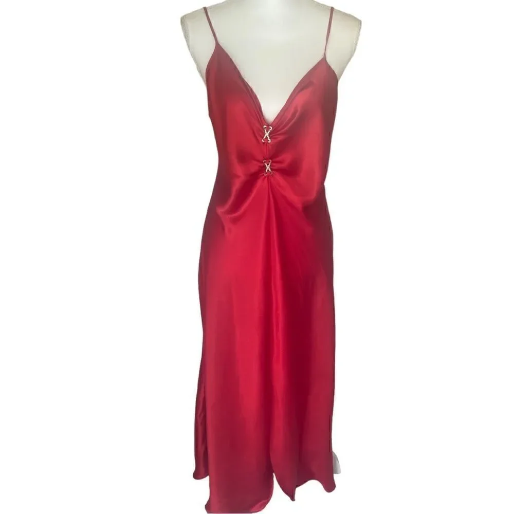 Ivy & Annabelle Red Satin Night Sleep Gown  Rhinestone Size Medium